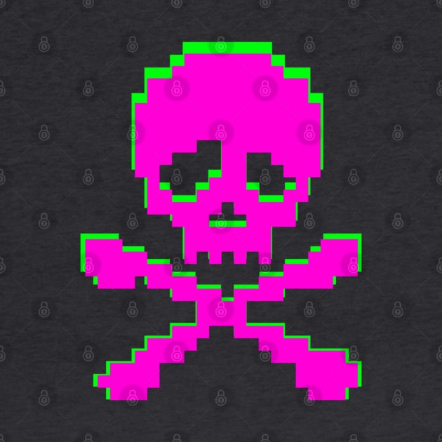 Neon Pink Green Skull crossbones by TommySniderArt